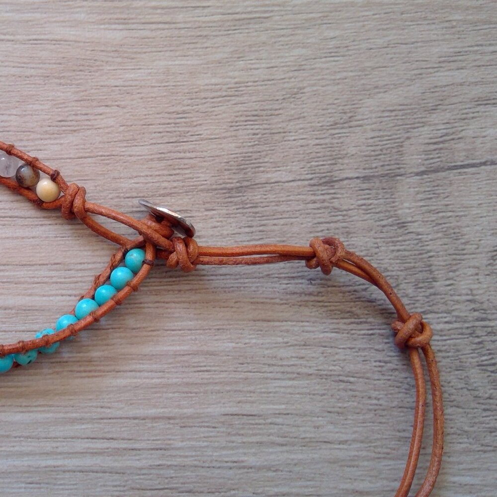 Gorgeous Turquoise Colour Stone and Leather Beaded Necklace - Picture 11 of 11